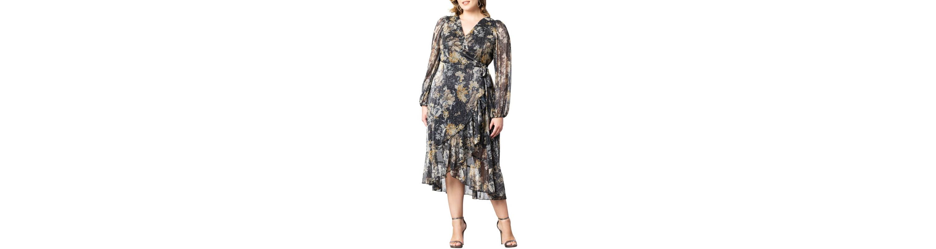 Womens Plus Size Clara Long Sleeve Chiffon Wrap Dress
