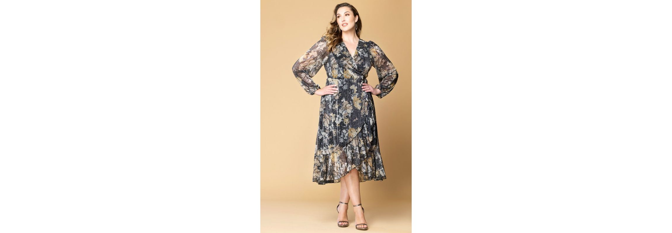 Womens Plus Size Clara Long Sleeve Chiffon Wrap Dress