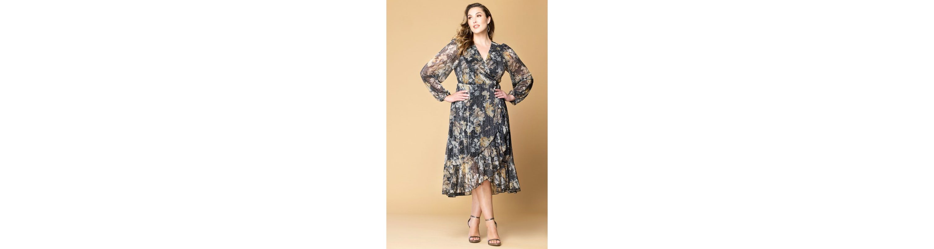 Womens Plus Size Clara Long Sleeve Chiffon Wrap Dress