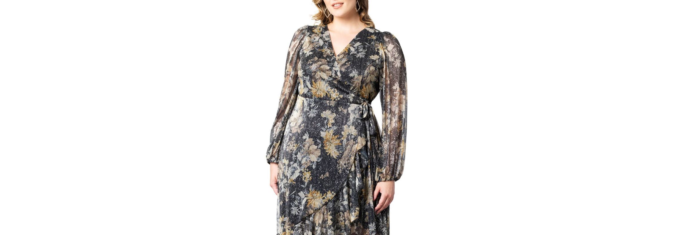 Womens Plus Size Clara Long Sleeve Chiffon Wrap Dress