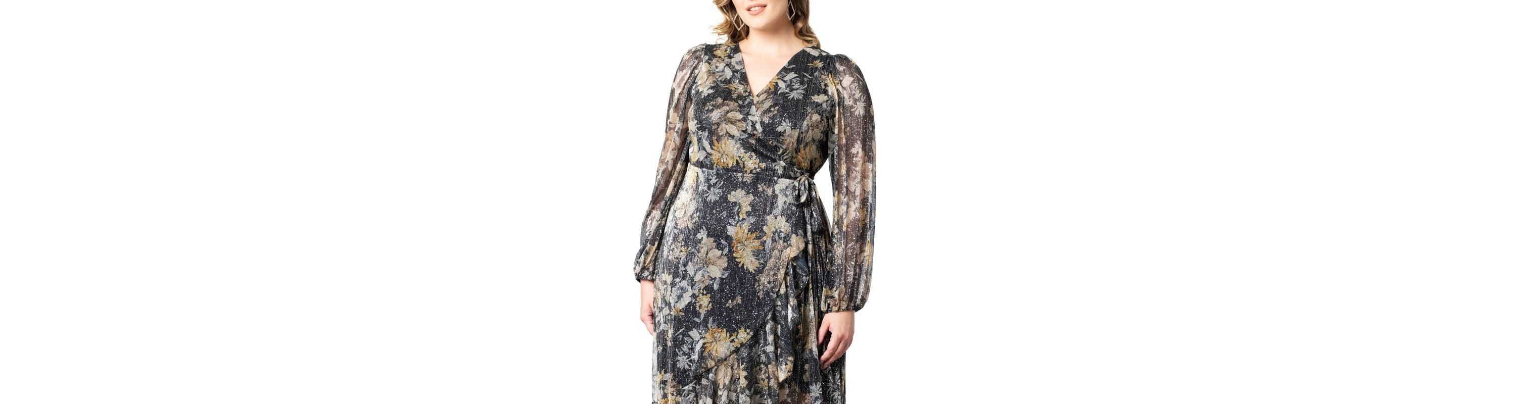 Womens Plus Size Clara Long Sleeve Chiffon Wrap Dress