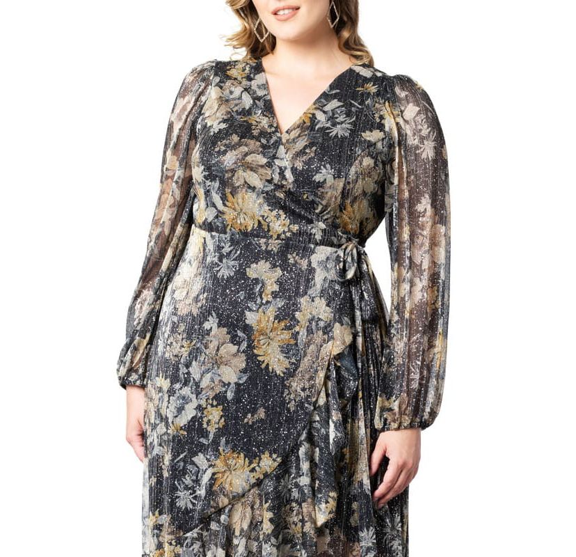 Womens Plus Size Clara Long Sleeve Chiffon Wrap Dress
