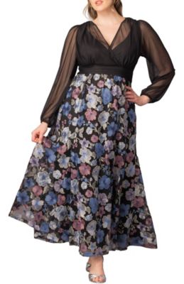 KIYONNA Women's Plus Size Isabella Embroidered Mesh Formal Gown, 3X