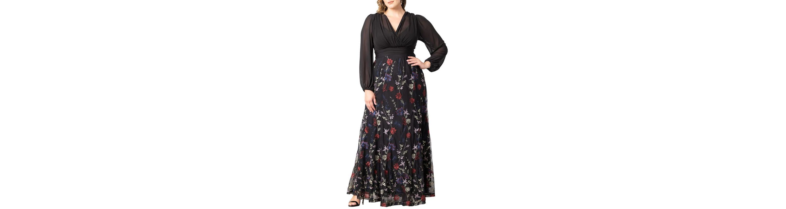 Womens Plus Size Isabella Embroidered Mesh Formal Gown