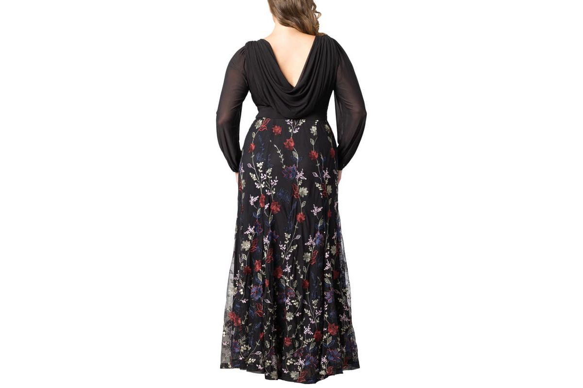 Womens Plus Size Isabella Embroidered Mesh Formal Gown