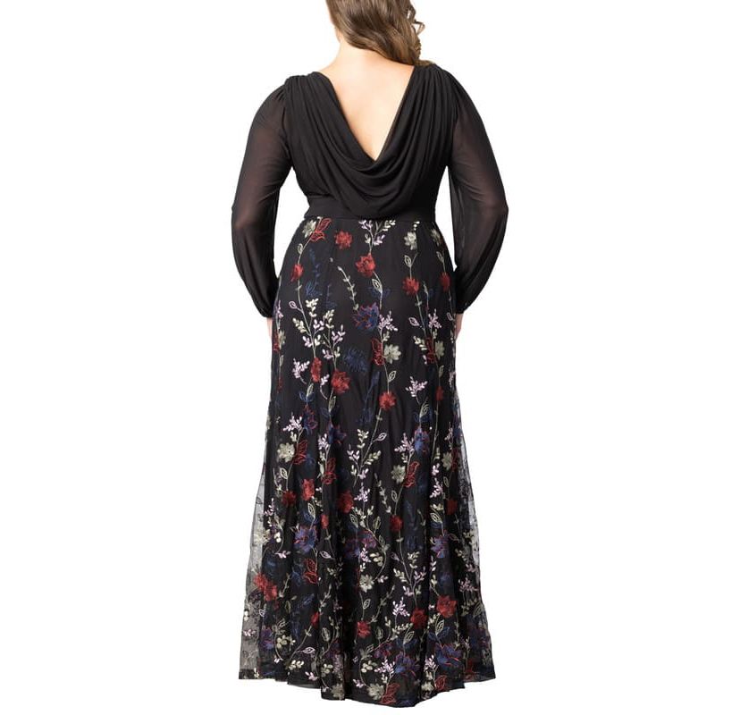 Womens Plus Size Isabella Embroidered Mesh Formal Gown