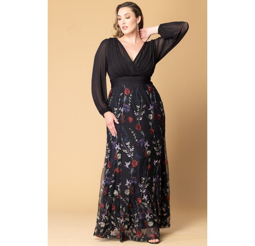 Womens Plus Size Isabella Embroidered Mesh Formal Gown