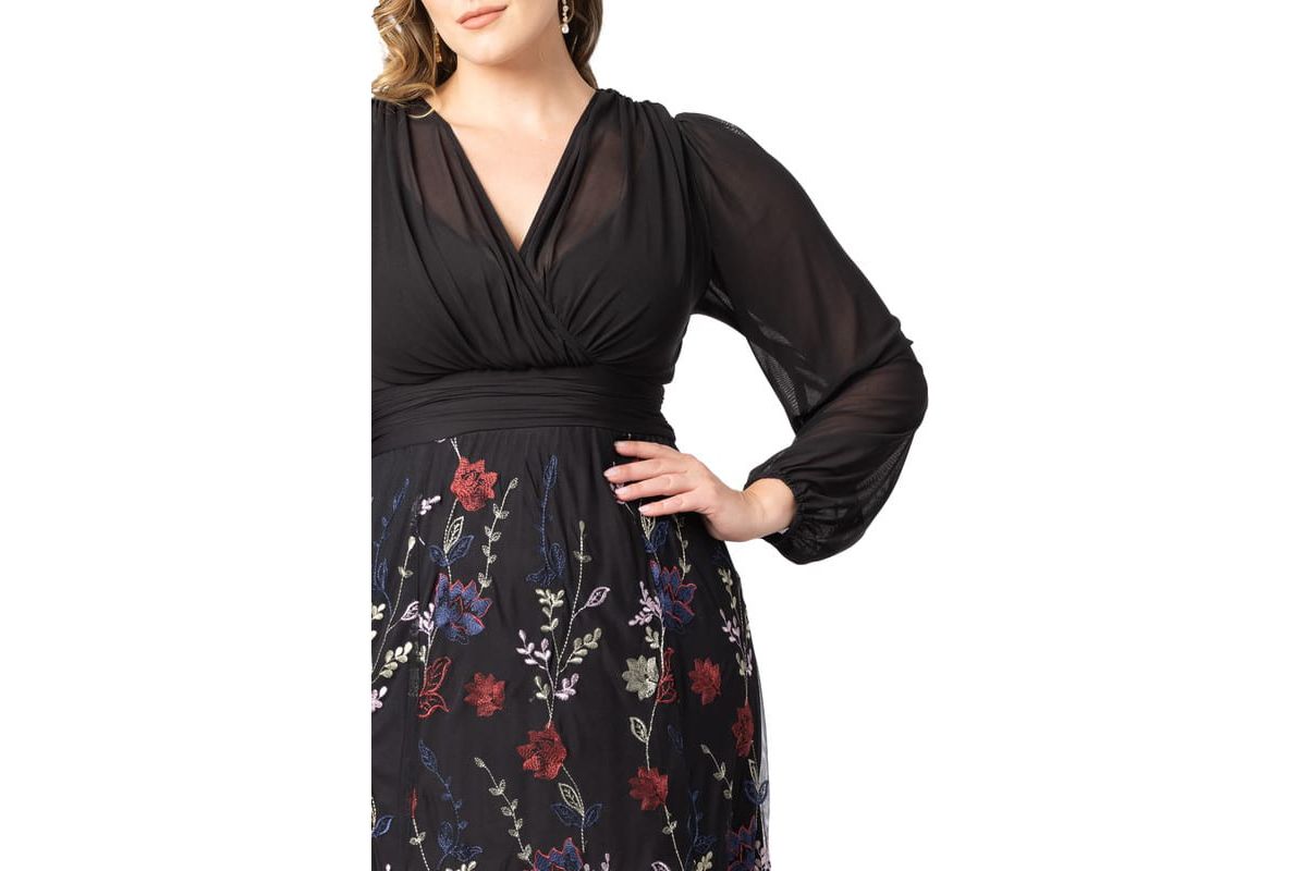 Womens Plus Size Isabella Embroidered Mesh Formal Gown