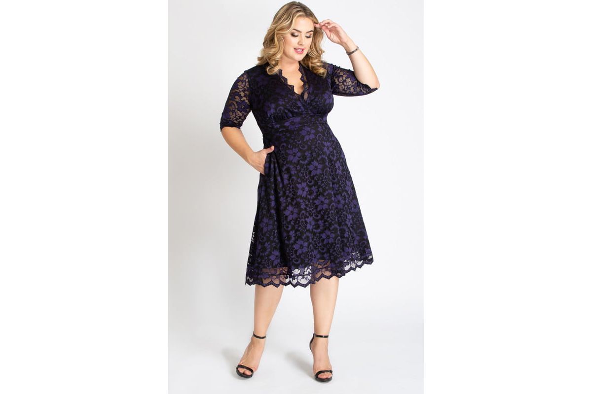 Womens Plus Size Mon Cherie Floral Lace Cocktail Dress