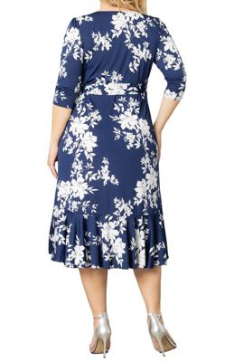 Women's Plus Flirty Flounce Midi Wrap Dress with 3/4 Sleeves