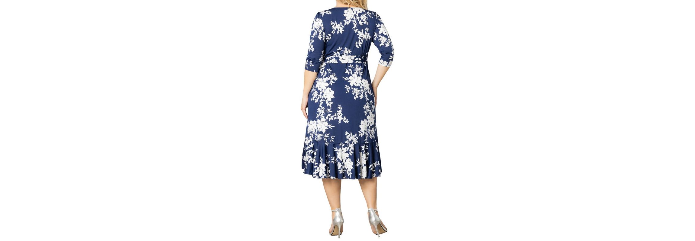 Womens Plus Size Flirty Flounce Midi Wrap Dress with 3/4 Sleeves