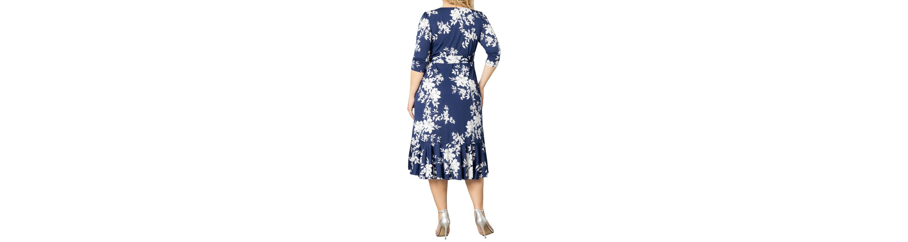 Womens Plus Size Flirty Flounce Midi Wrap Dress with 3/4 Sleeves