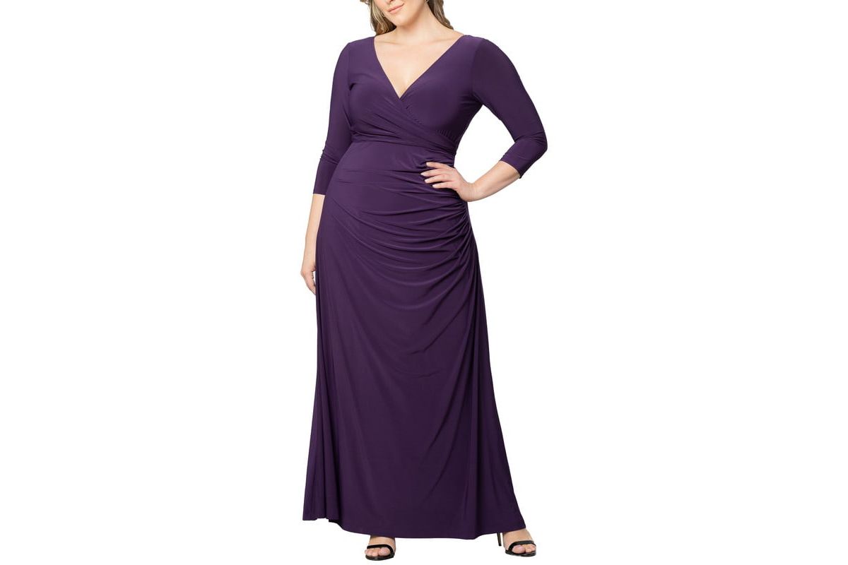 Womens Plus Size Gala Glam V Neck Evening Gown