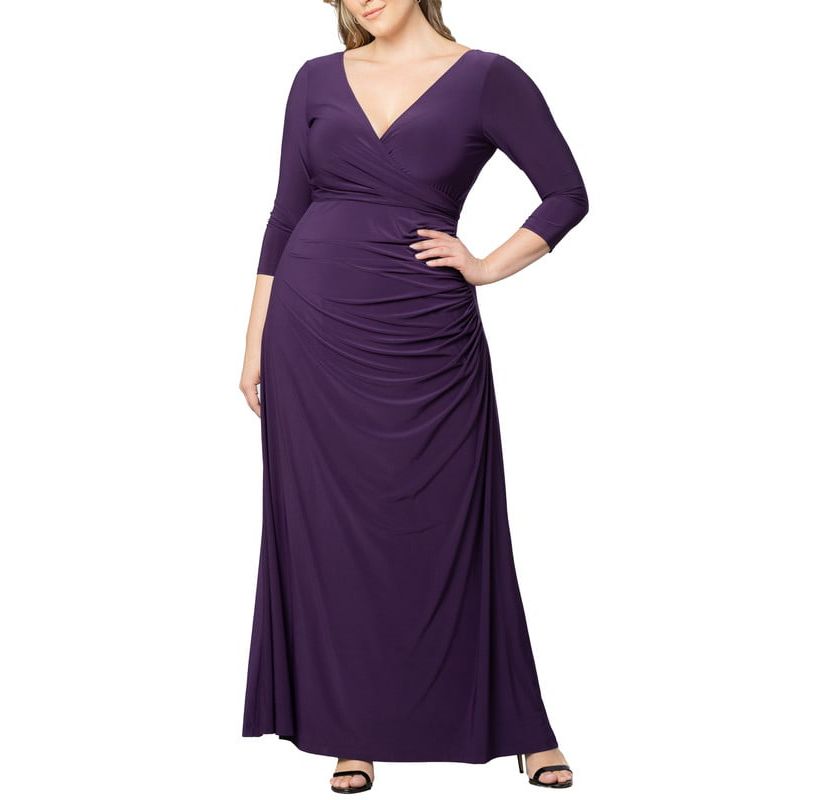 Womens Plus Size Gala Glam V Neck Evening Gown
