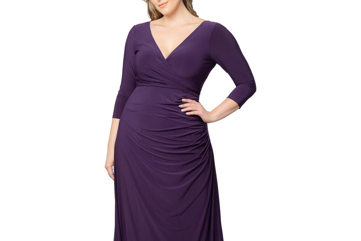Womens Plus Size Gala Glam V Neck Evening Gown