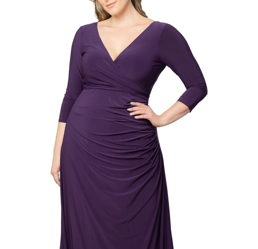 Womens Plus Size Gala Glam V Neck Evening Gown