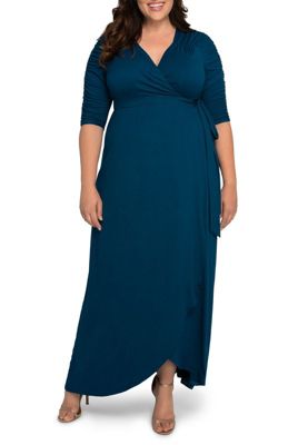 KIYONNA Women's Plus Size Meadow Dream Maxi Wrap Dress, Teal, 1X
