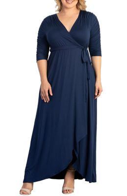 KIYONNA Women's Plus Size Meadow Dream Maxi Wrap Dress, Navy Blue, 0X