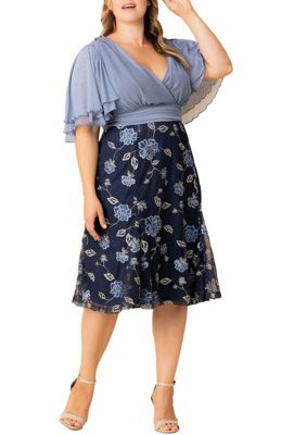 KIYONNA Women's Plus Size Lillian Embroidered Cocktail Dress, Navy Blue, 1X