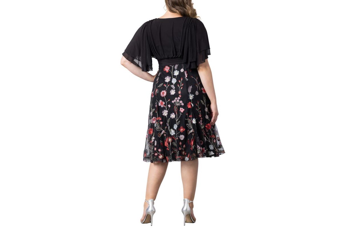 Womens Plus Size Lillian Embroidered Mesh Midi Cocktail Dress