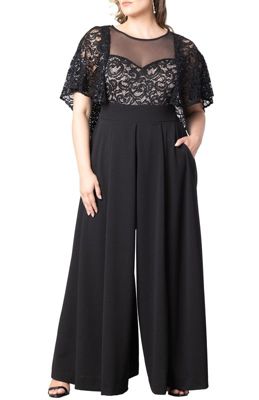 KIYONNA Women's Plus Size Alluring Sequins Lace Formal Jumpsuit