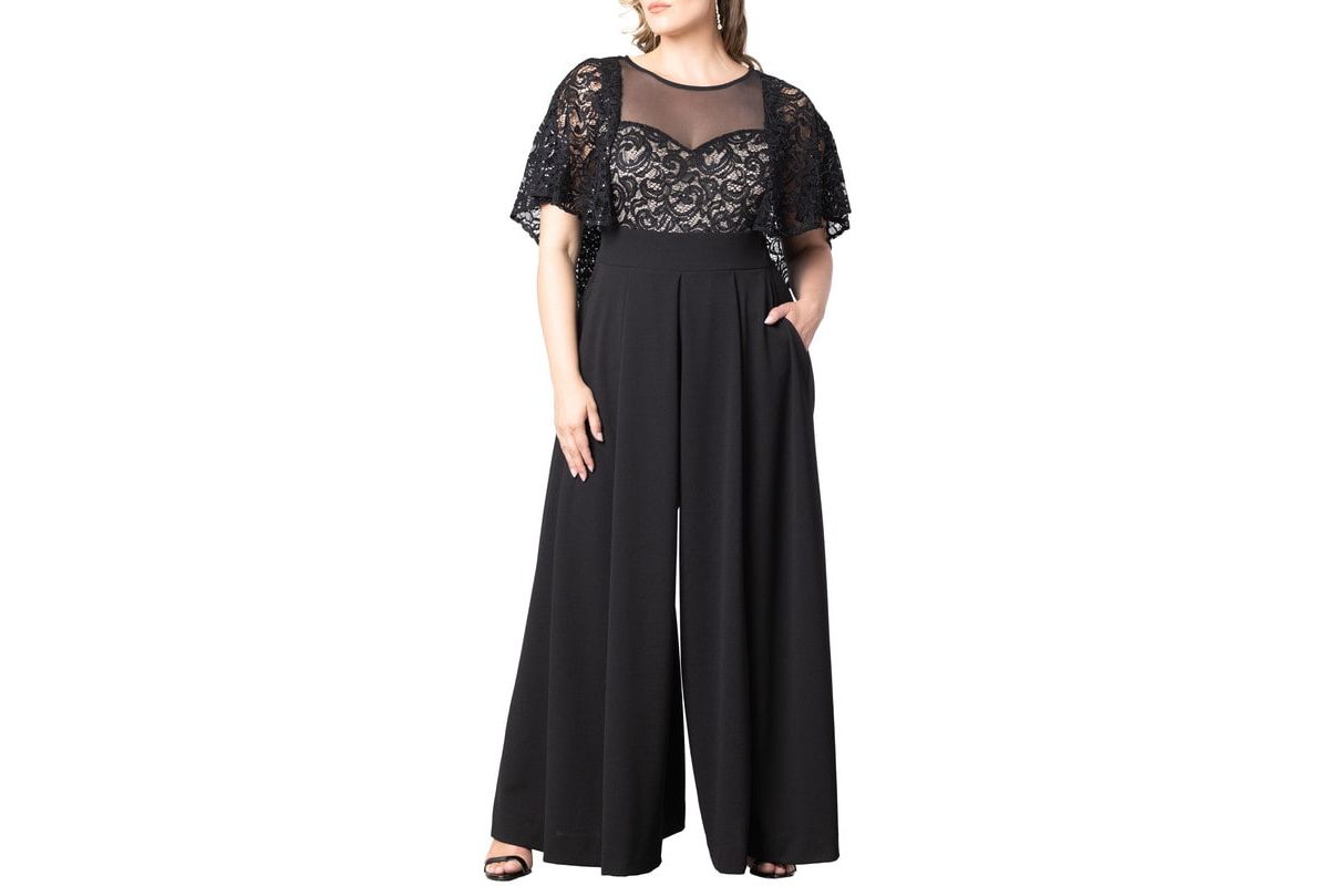 Womens Plus Size Alluring Sequins Lace Formal Jumpsuit