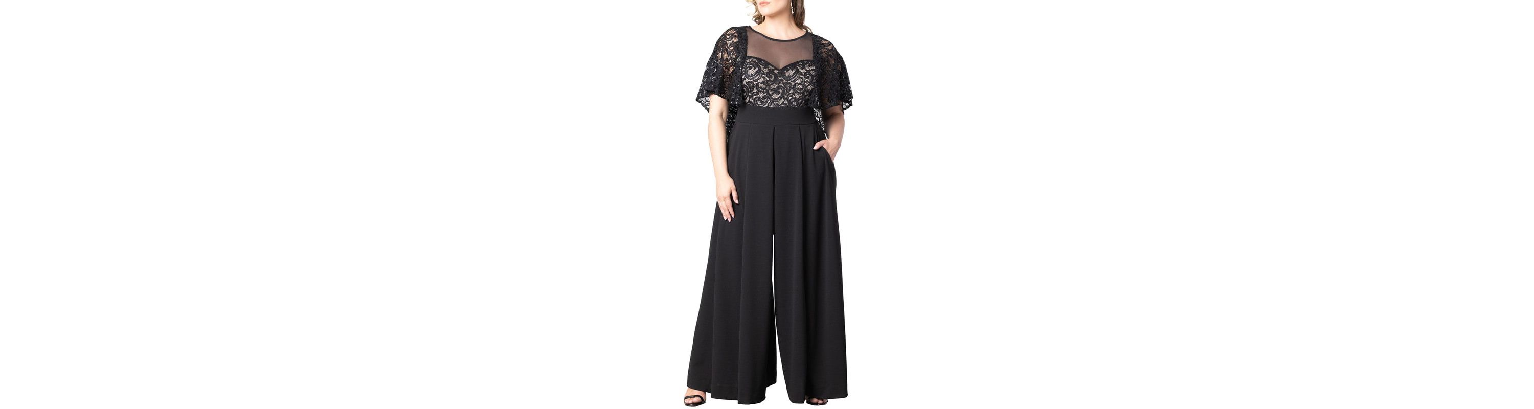 Womens Plus Size Alluring Sequins Lace Formal Jumpsuit