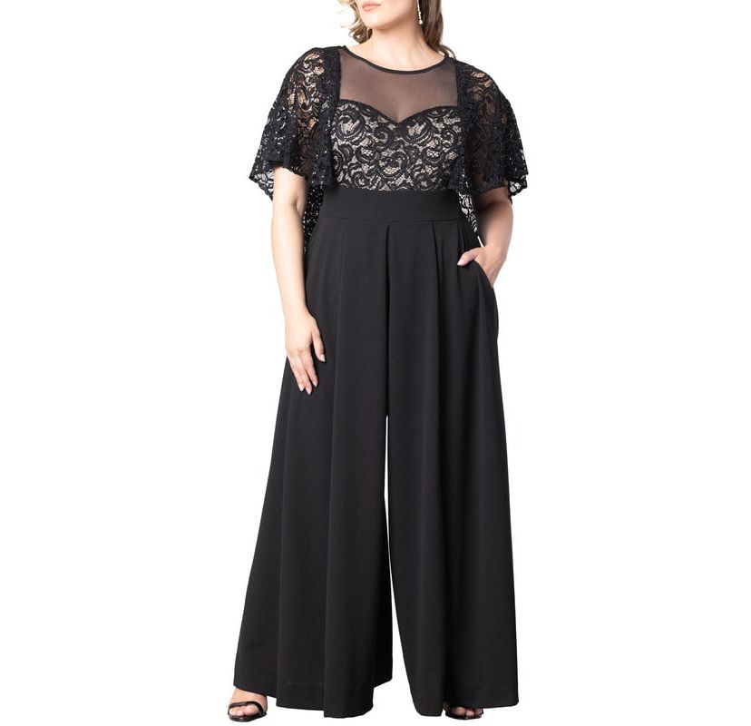 Womens Plus Size Alluring Sequins Lace Formal Jumpsuit