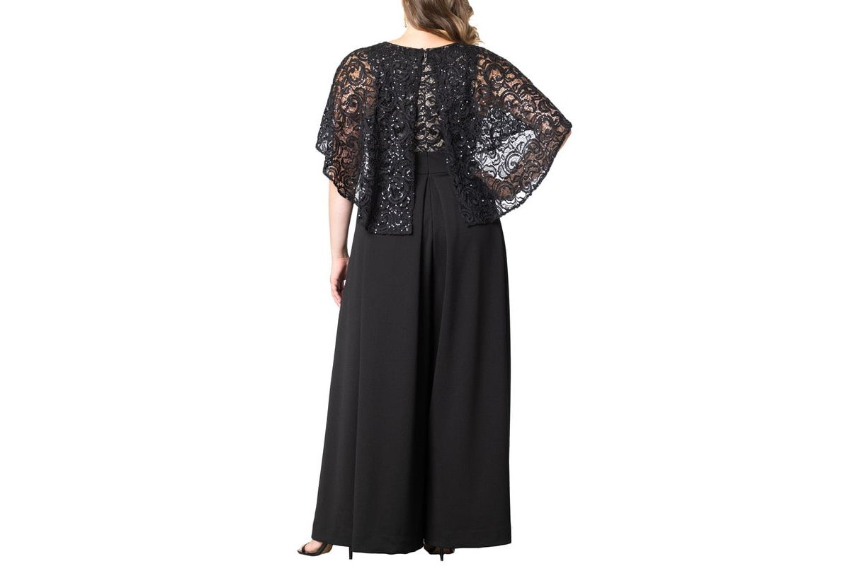 Womens Plus Size Alluring Sequins Lace Formal Jumpsuit
