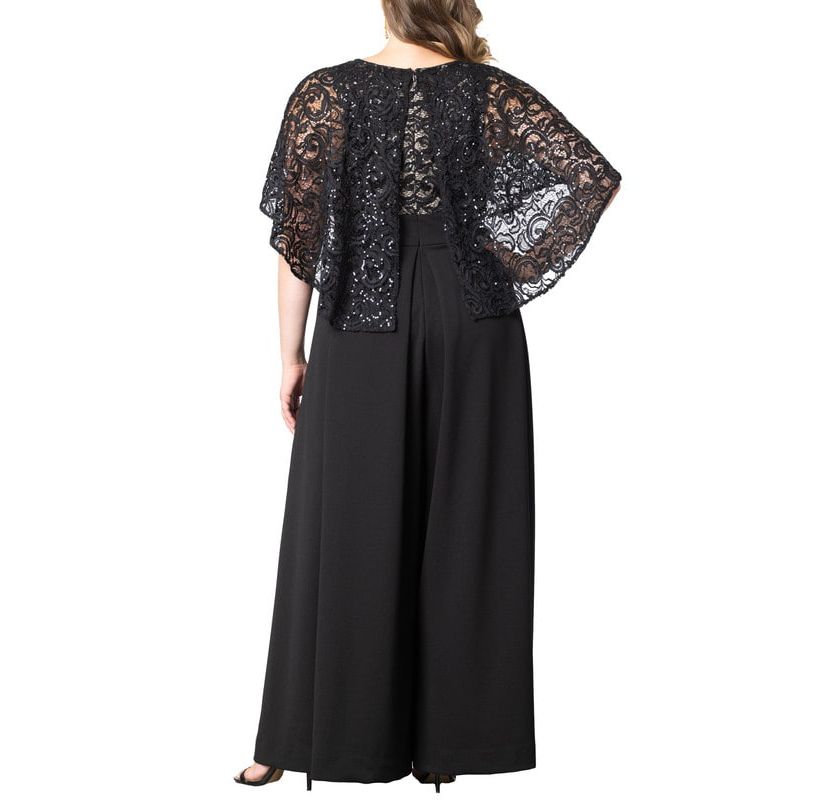 Womens Plus Size Alluring Sequins Lace Formal Jumpsuit