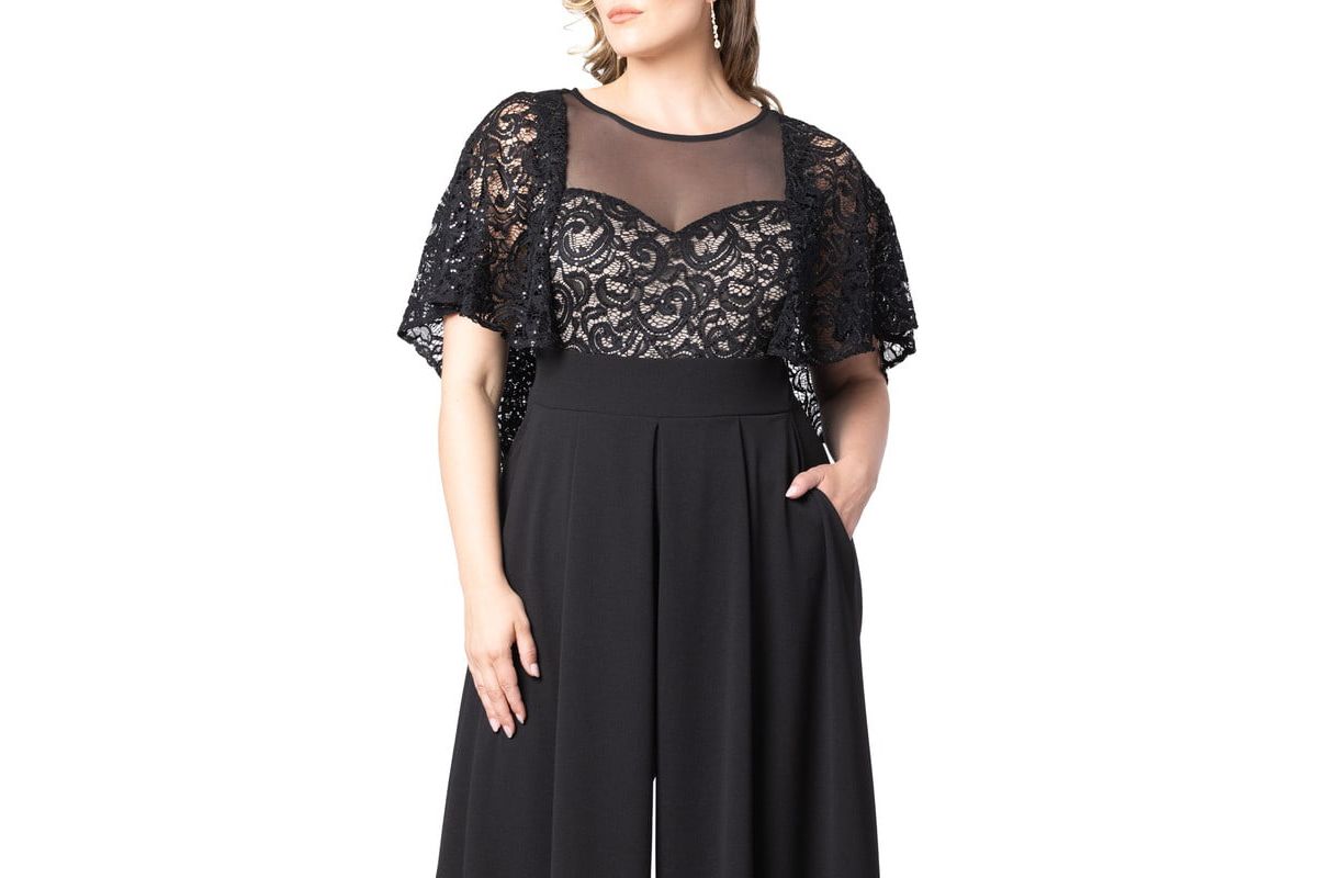 Womens Plus Size Alluring Sequins Lace Formal Jumpsuit