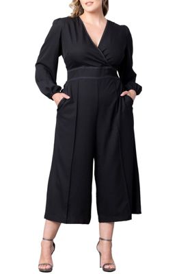 KIYONNA Women's Plus Size Tessa Cropped Wide Leg Jumpsuit, Black, 3X