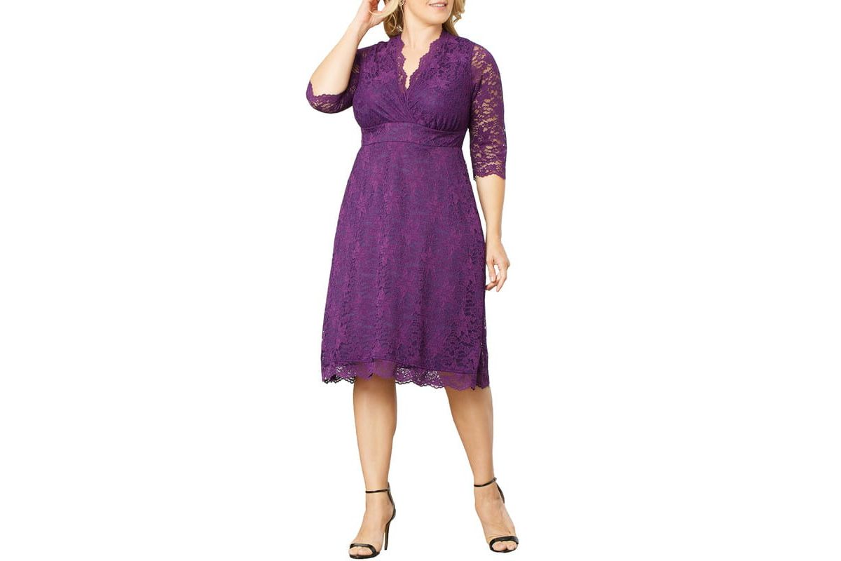 Womens Plus Size Scalloped Boudoir Lace Cocktail Dress