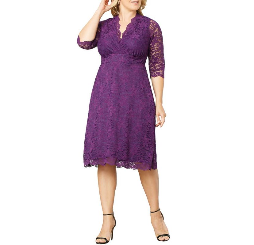 Womens Plus Size Scalloped Boudoir Lace Cocktail Dress