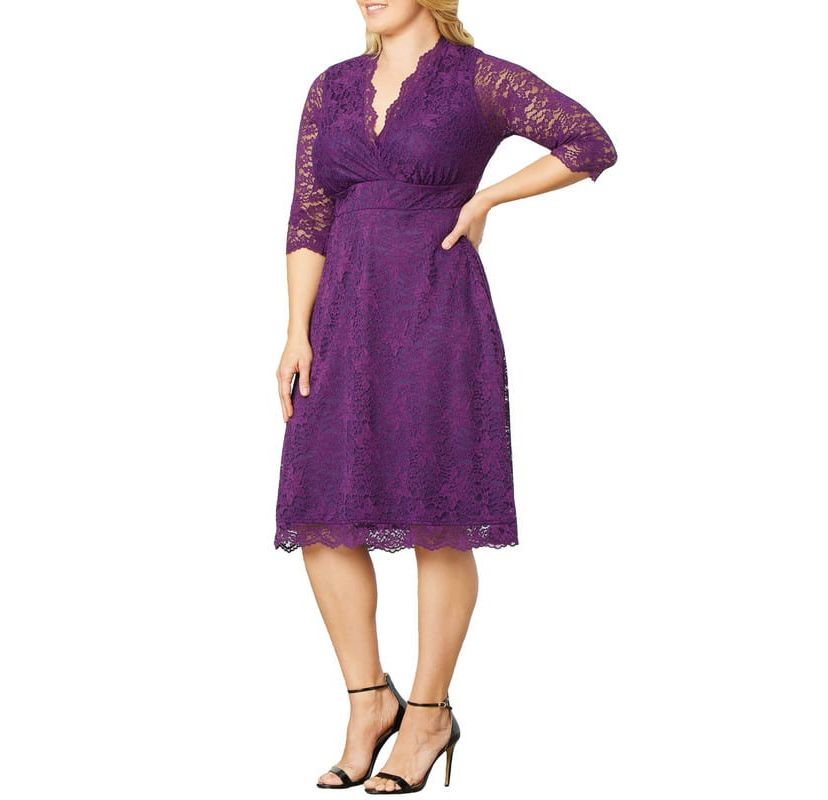 Womens Plus Size Scalloped Boudoir Lace Cocktail Dress