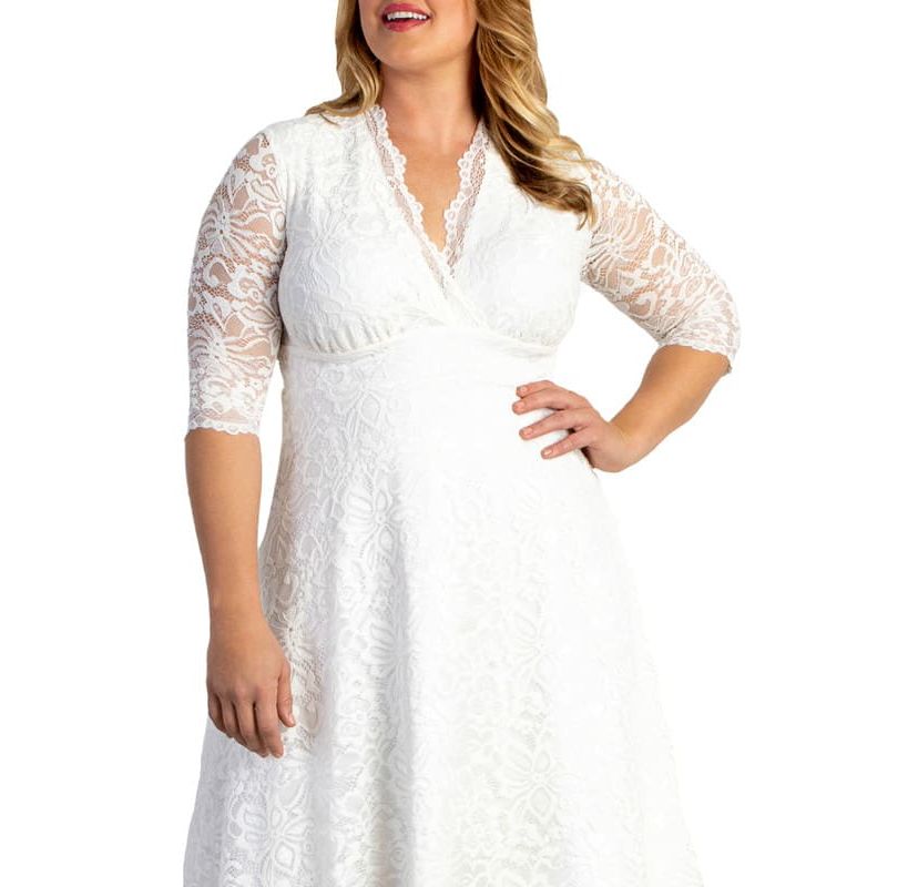 Womens Plus Size Bella Lace A-Line Cocktail Dress