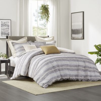 Oasis Oversized Chenille Jacquard Striped Comforter Set with Euro Shams and Throw Pillows