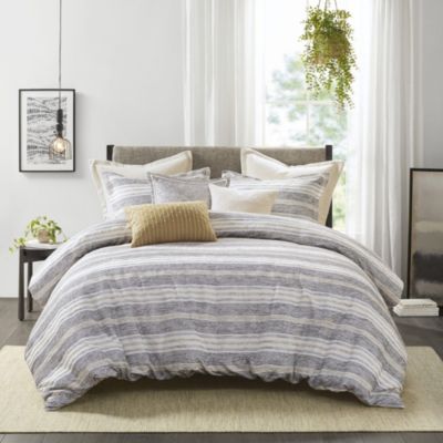 Oasis Oversized Chenille Jacquard Striped Comforter Set with Euro Shams and Throw Pillows