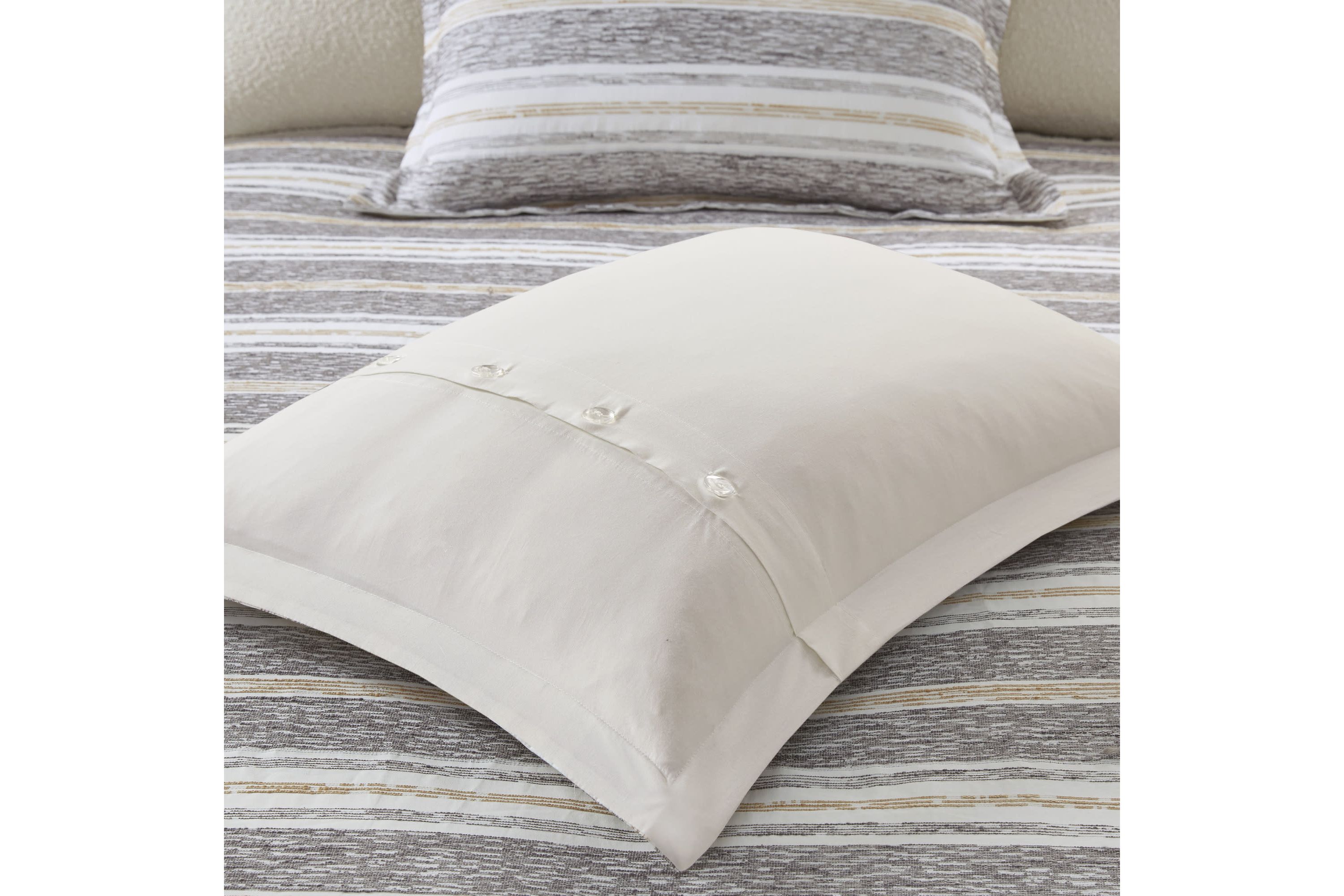 Oasis Oversized Chenille Jacquard Striped Comforter Set with Euro Shams and Throw Pillows