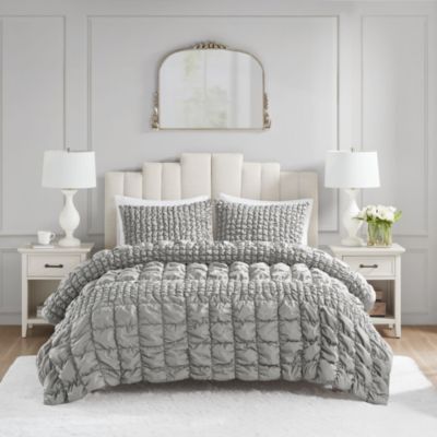 Evelyn 3 Piece Stripe Ruched Comforter Set