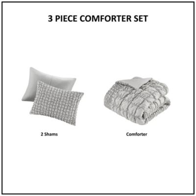 Evelyn 3 Piece Stripe Ruched Comforter Set