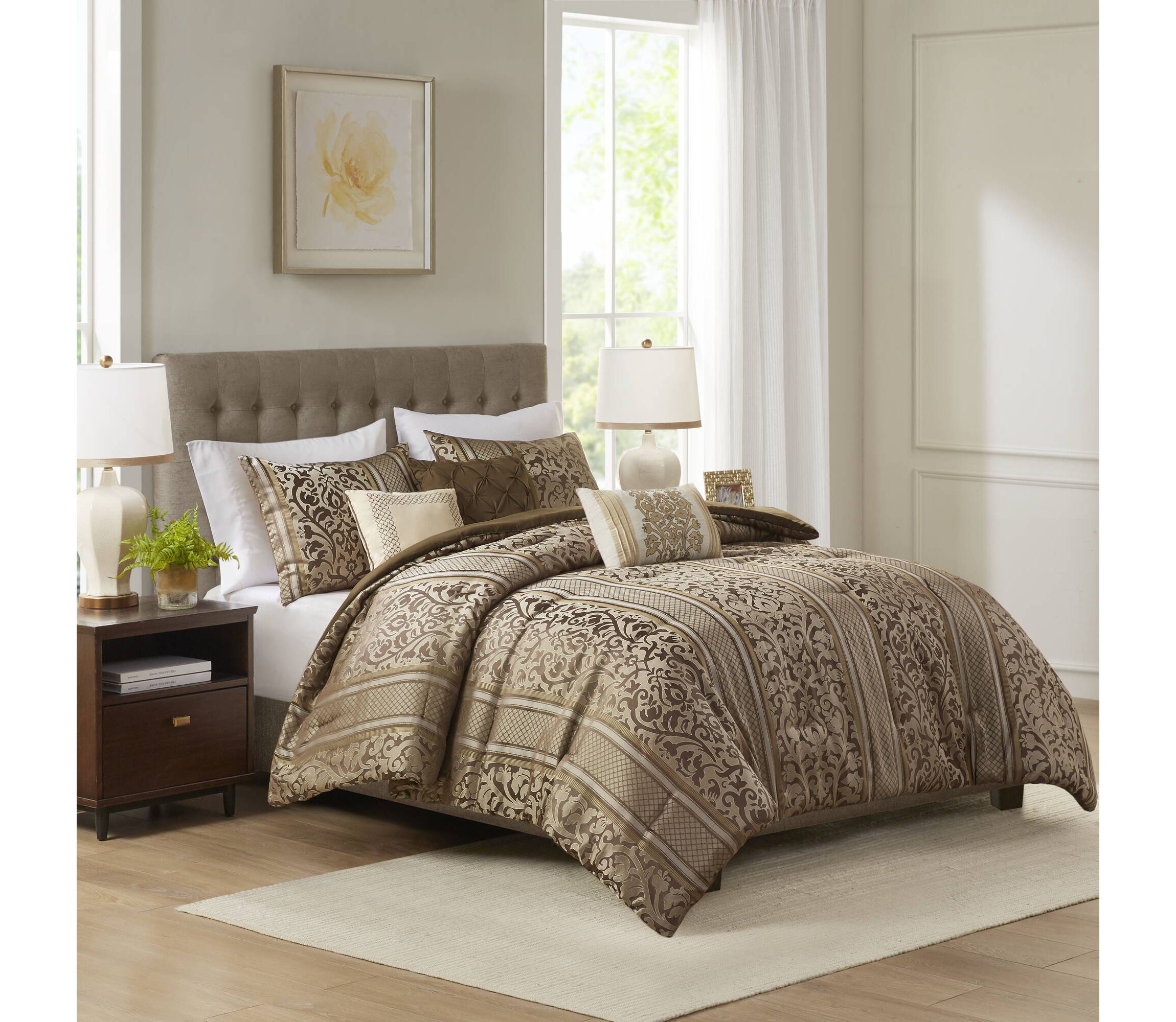 Bella 6 Piece Jacquard Comforter Set with Throw Pillows