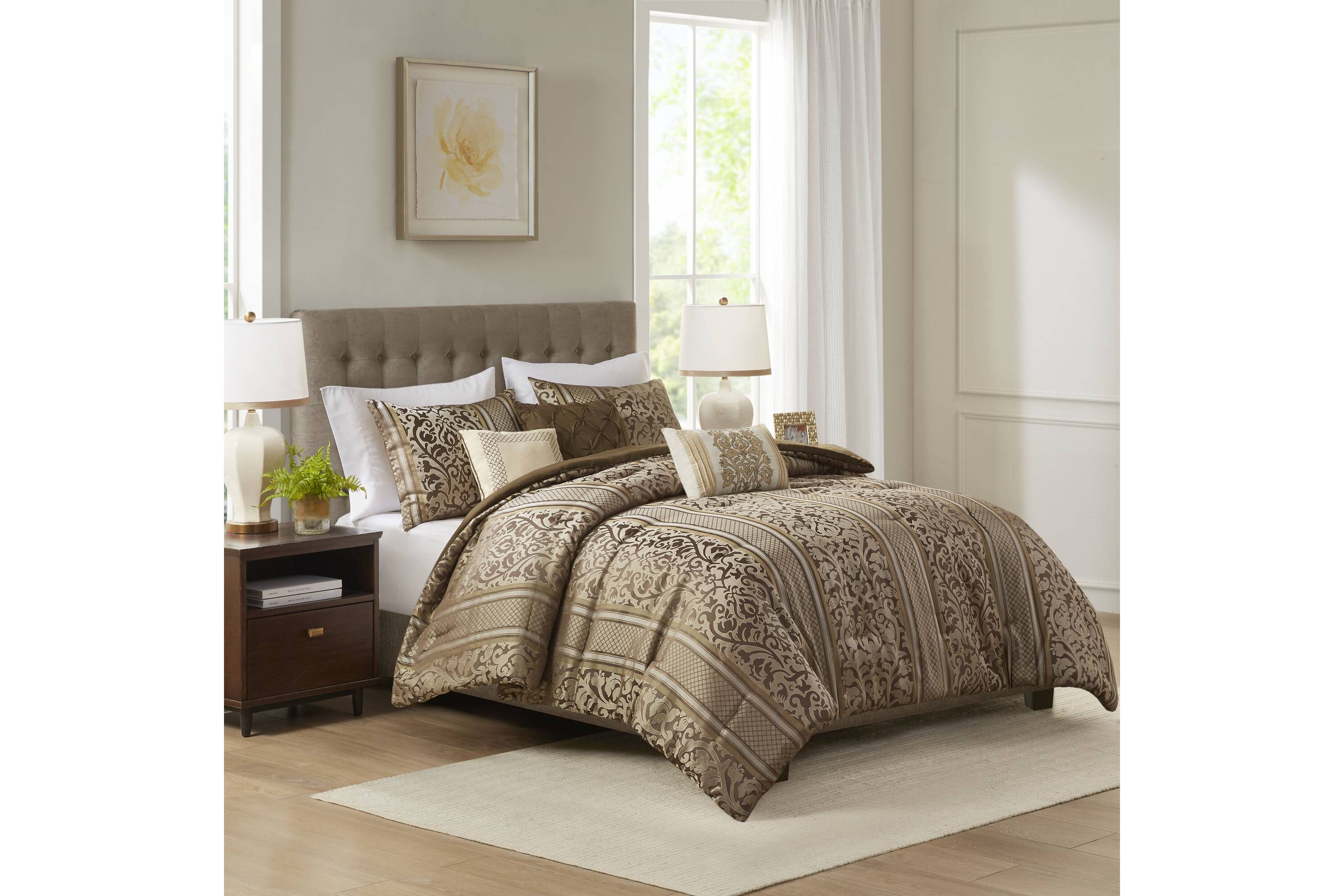 Bella 6 Piece Jacquard Comforter Set with Throw Pillows