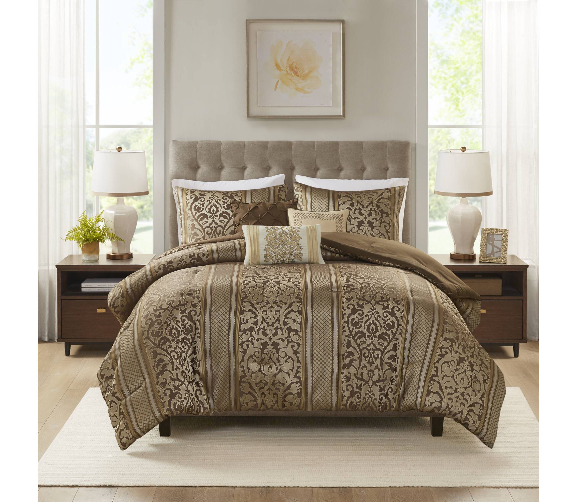 Bella 6 Piece Jacquard Comforter Set with Throw Pillows