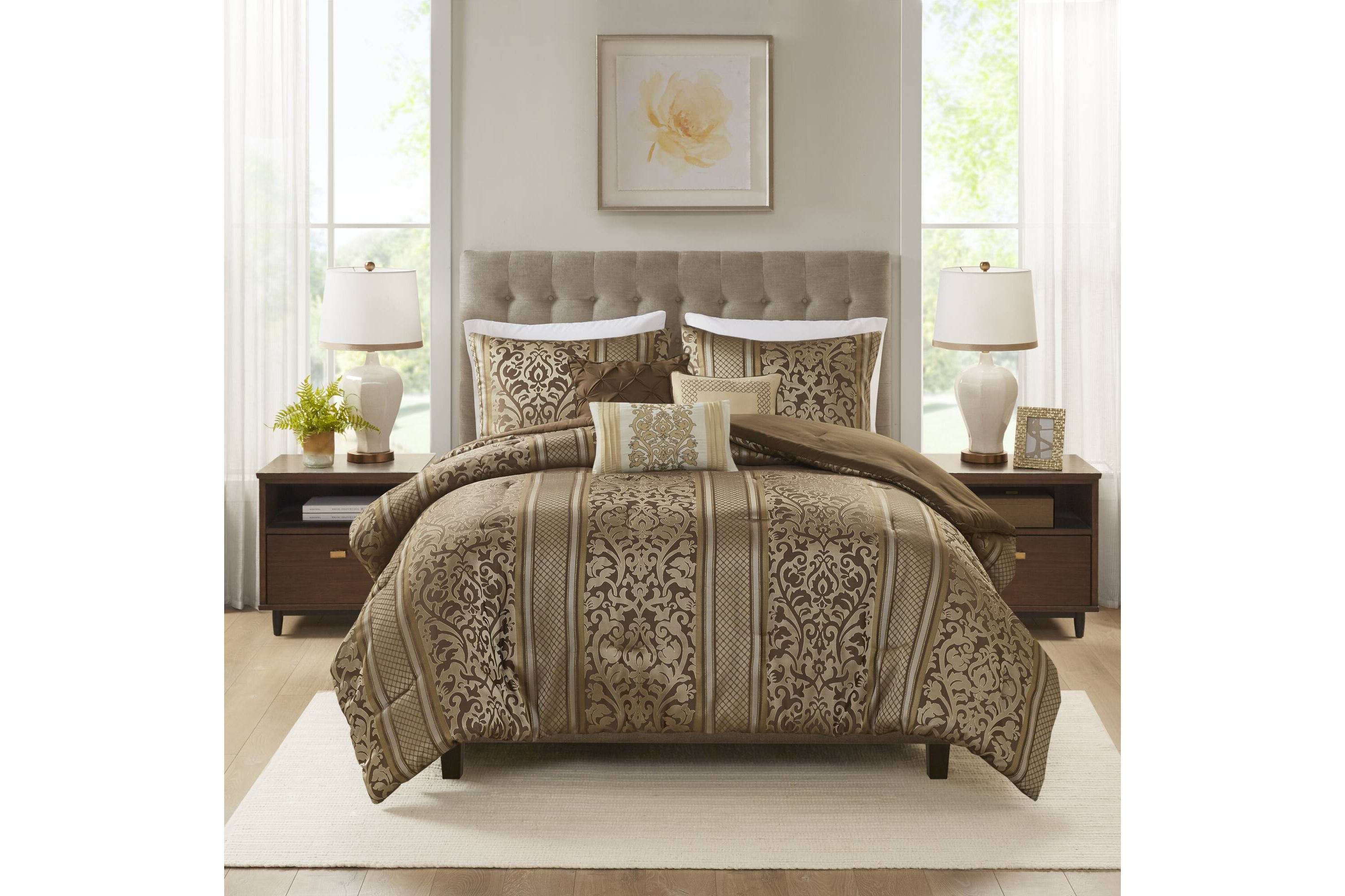 Bella 6 Piece Jacquard Comforter Set with Throw Pillows