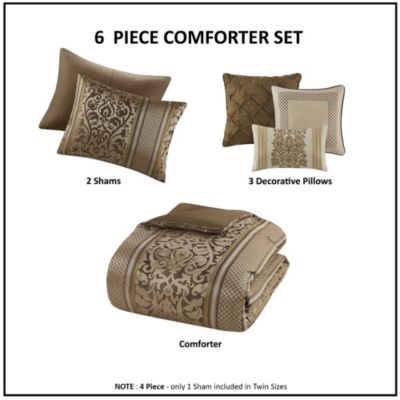 Bella 6 Piece Jacquard Comforter Set with Throw Pillows