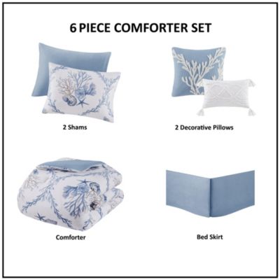 Pismo Beach 6 Piece Oversized Cotton Comforter Set with Throw Pillows