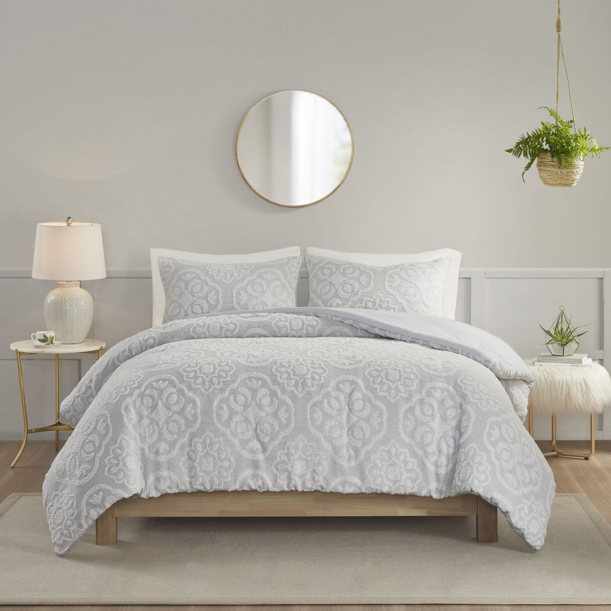 Everly 3 Piece Tufted Woven Medallion Duvet Cover Set