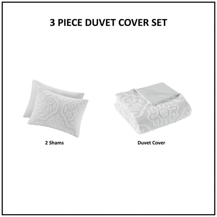 Everly 3 Piece Tufted Woven Medallion Duvet Cover Set