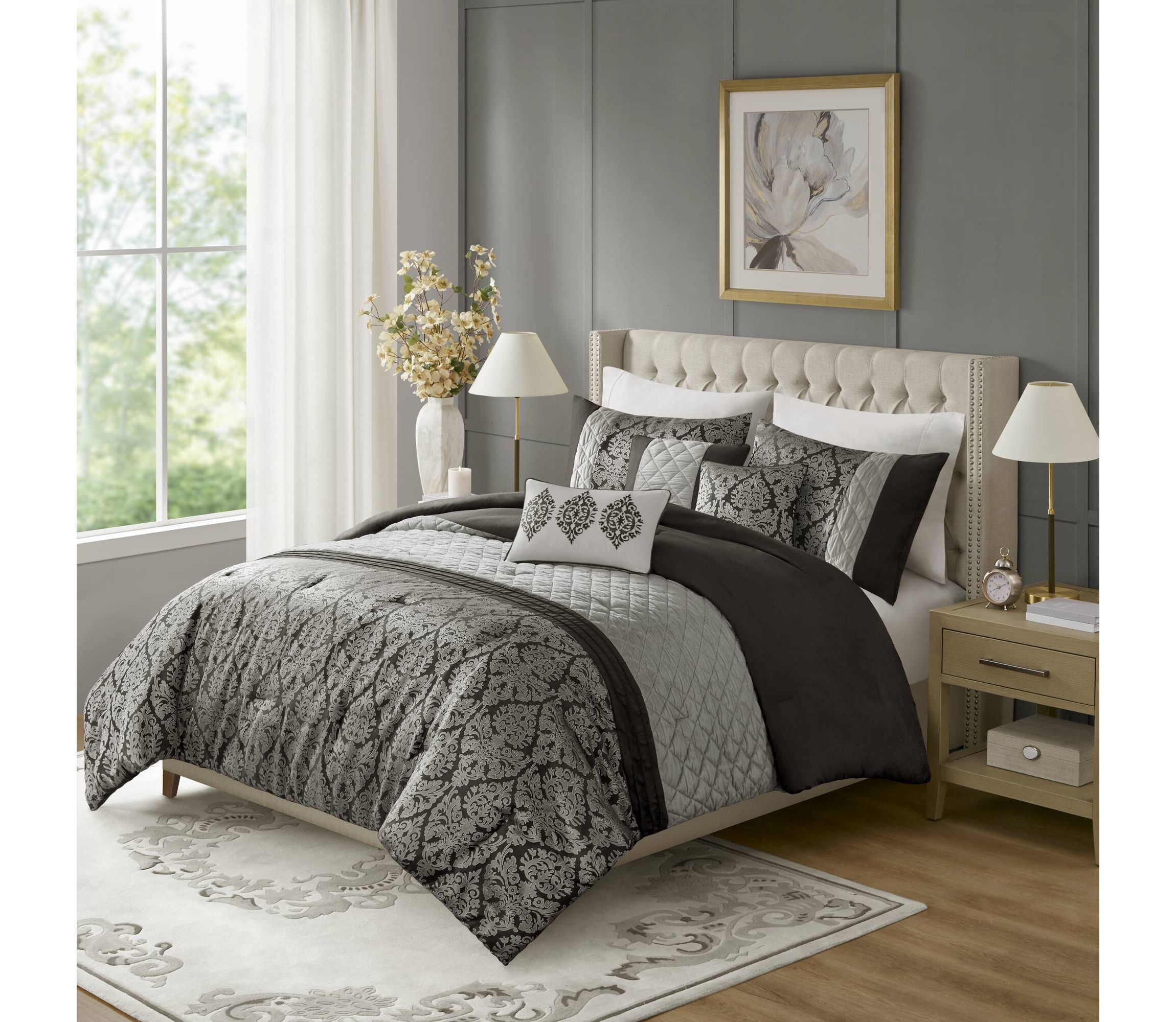 Lily 6 Piece Jacquard Comforter Set with Throw Pillows